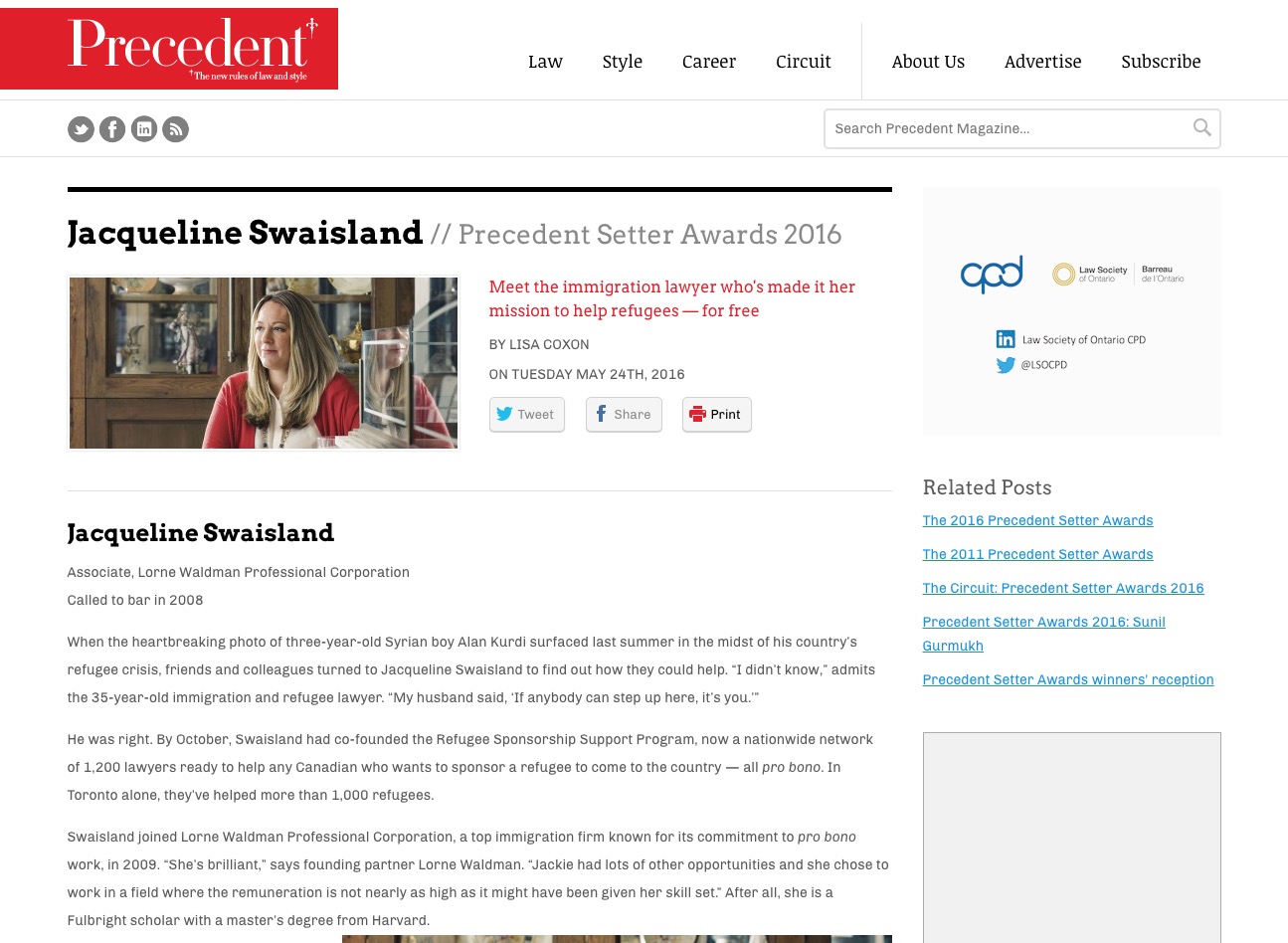 Jacqueline Swaisland – Precedent Setter Awards 2016